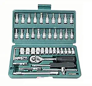 SZONZ 46 in 1 Pcs Tool kit and Screwdriver and Spanner Socket Set Multi-Purpose Combination Tool kit Car Mechanic Hardware Box Home Workshop kit Spanner Socket (Multicolor - Small)
