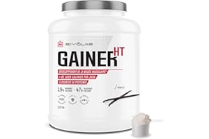 GAINER HT | Proteine Whey + Isolate + Maltodextrine | Gainer Prise de Masse Musculation | 5 Sources de Protéines + 2 Sources de Glucides + MCT | Boisson Shaker Goût Vanille | 2,27kg | Eiyolab