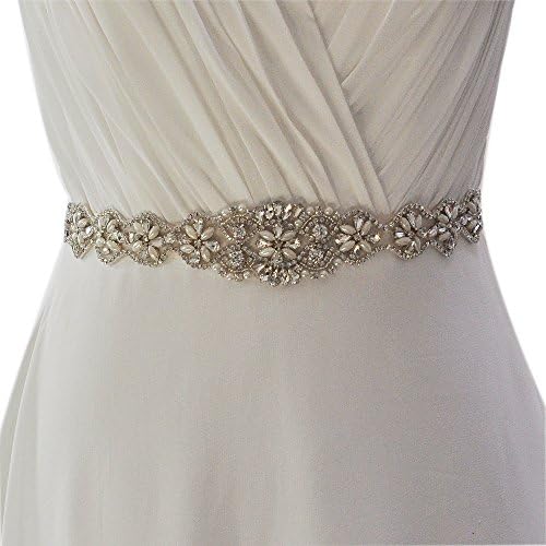ULAPAN Women's Rhinestones Bridal Sash Bridal Belt Pearls Wedding Belts Wedding Sashes (Dark-green)