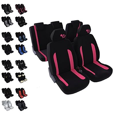 DBS - Housses de sièges - Voiture/Auto - 5 Sièges - Noir et Rose - Universelles - Anti-dérapant - Lavable