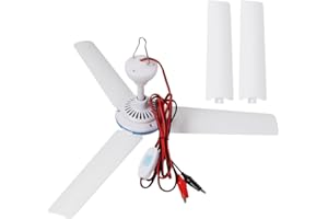 ESLOYSUN DC 12V Portable Mini Ventilateur de Plafond 19.7" - Camping Tente Extérieur Camping Car Gazebo - Alimenté par Batterie Conception Silencieuse