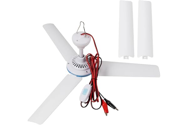 DC 12V Portable Mini Ventilateur de Plafond 19.7" - Camping Tente Extérieur Camping Car Gazebo - Alimenté par Batterie Conception Silencieuse