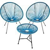 tectake 800730 2 Fauteuils Acapulco de Jardin de Salon Design rétro, avec 1 Table, pour Un Usage en intérieur et extérieur - Plusieurs Couleurs - (Bleu | no. 403311)