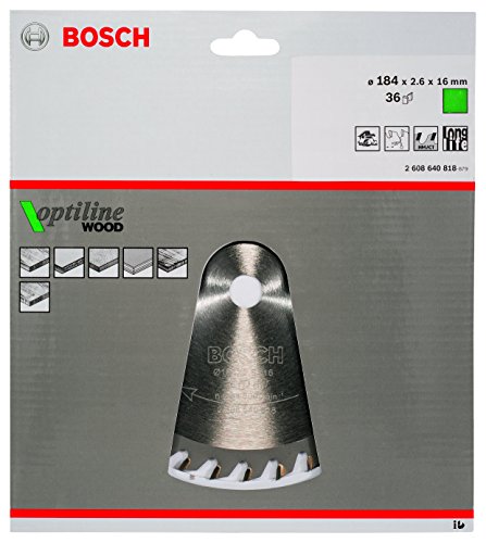 Bosch Zubehör 2608640818 Kreissägeblatt Optiline Wood 184 x 16 x 2,6 mm, 36 - 2