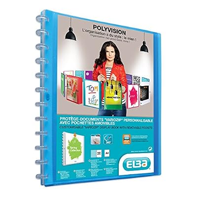 Elba Polyvision Variozip Protège Document A4 en polypropylène avec 20 Pochettes amovibles Bleu