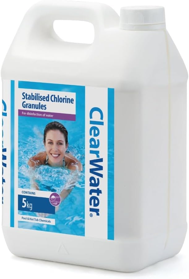 Clearwater Chlorine Granules for Hot Tub Spa and Swimming Pool Water Treatment for Rapid Disinfecting and Cleaning, Jerry Can, 5 kg