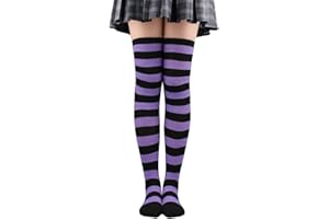 thematys Kolorowe skarpety w paski dla kobiet – 1 para wysokich skarpet za kolana, idealne na karnawał, Halloween, karnawał, wygodne pończochy w żywych kolorach, rozmiar uniwersalny