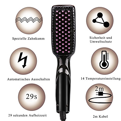 ACEVIVI Negative Ionen Anion Keramik Glättbürste Haarglätter mit Warmluft und LCD EU Stecker Schwarz - 5