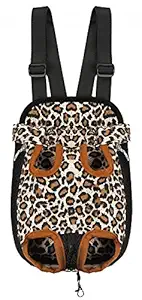 Samia Pet Dog Puppy Cat Carrier Five Holes Backpack Double Shoulder Straps Canvas Cotton Front Chest Backpack Bag(Leopard, Small)
