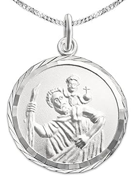 CLEVER SCHMUCK-SET Silberner Anhänger Christopherus 16 mm matt Rand diamantiert, Rückseite GSD mit Kette Panzer...