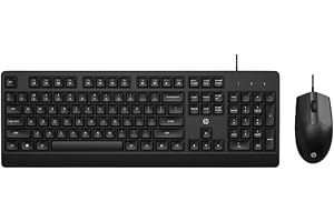 HP KM 180 Wired Mouse and Keyboard Combo, USB Plug-and-Play, 1200 dpi, Full-Size Layout with Numeric pad, Up to 10 Million keystrokes, Up to 1 Million clicks, 1-Year Warranty, 0.52 kg, Black, 7J4G3AA