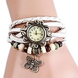 Doitsa Damen Geflochten Armbanduhr aus Leder Retro Schmetterling Pendant Uhr Anhänger Spangenuhr Quarzuhren 7 verschiedene Farben Weiß
