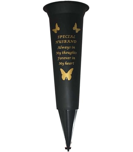 Vaso Portafiori In Pietra Per Tomba Con Cardo E Rosa – 14x15 Cm, Ricordo Commemorativo Con Scritta 'Sadly Missed' – Ornamento Cimiteriale