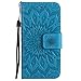 Produktbild Chreey iPhone 5 / 5S / SE Hülle, [Prägung Indische Sonne] Lederhülle Sonnen Blume Brieftasche Wallet Tasche Magnet Flip Case Handyhülle Etui mit Kartenfach Ständer [Blau]