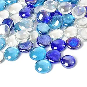 Firstly Glass Pebbles Decorative Vase Filler for Aquarium, Garden Decoration, 200g (Aqua, Blue, Clear)