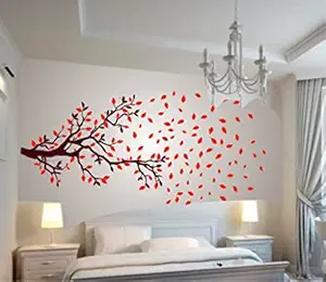 Decals Design Lovely Autumn Tree Wall Sticker (PVC Vinyl, 30 x 90 x 2 Centimeters, Brown and Pink)