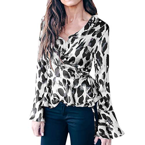 Lazzboy Tops Shirt Womens Leopard Print Long Flare Sleeve Ruffle V Neck Size 8-16 Ladies Party Blouse