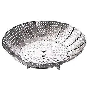 Sakar Stainless Steel Steamer Retractable, Metallic Stainless Steel Steamer Basket for Vegetable (multi color,pack of 1)