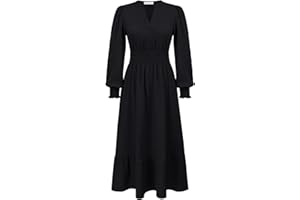 GRACE KARIN Damska sukienka Mixi na co dzień, z długim rękawem, Henley, dekolt w serek, elastyczna talia, sukienki o linii A z kieszeniami