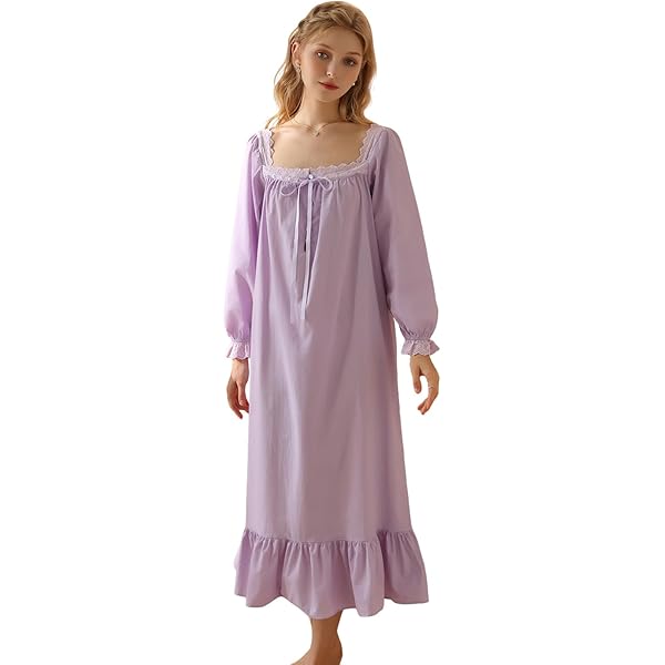 Singingqueen vintage Victoriaans nachthemd voor dames, lange mouwen, doorschijnende nachtkleding, pyjama, nachtkleding, loungejurk, blauw, medium, Blauw, M