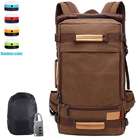 Ranbow Multi-purpose Backpack Thicken Cotton Canvas Mountaineering Rucksack Daypack, Brown, 50L