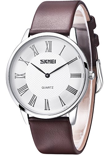 Inwet Herren Klassiker Quarz Armbanduhr mit Wei Zifferblatt Analoge Anzeigen und Braun Leder Armband Inwet Herren Klassiker Quarz Armbanduhr mit Wei Zifferblatt Analoge Anzeigen und Braun Leder Armband
