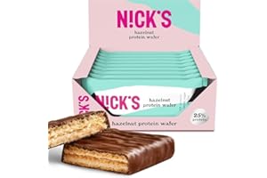 N!CK'S NICKS Barre protéinée Sans Sucres Ajoutés, Gaufrettes proteinées, Biscuits Sans Sucres Ajoutés Lowcarb, Sans Gluten | 25% de protéines | 203 calories | Noisette, 40 g X 9