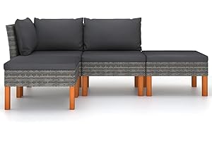 Gecheer 4-TLG. Lounge Gartenmöbel Set, Garten-Lounge-Set mit Kissen, Balkonlounge, Terrassensofa, Rattansofa, Sitzgruppe, Gartensofa Ecksofa Mittelsofa Poly Rattan Grau Kissen Farbe: Anthrazit