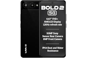 Lava Bold 2 5G (Midnight Black, 6 GB RAM, 128 GB Storage) | 6.67" FHD+ AMOLED Display | MTK D7060 Processor | 50 MP Front Camera | LPDDR5 UFS 3.1 ROM | 5000 mAh | 33W Fast Charging