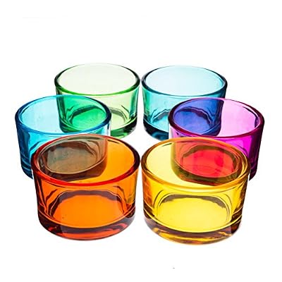 INNA Glas 6x Petit photophore rond / porte-bougie TAMIO, multicolore, 3,5 cm, Ø 5 cm - Bougeoir rond / Photophore en verre - INNA Glas