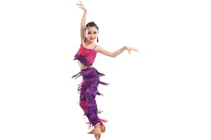 HWBZSZY Tvådelad latinsk pompom-klänning för flickor och barn, fransade byxor och camisole toppklädsel ballroom prestanda
