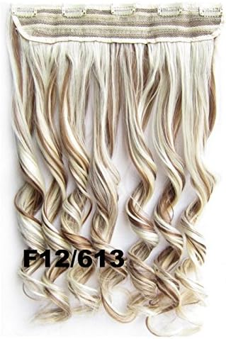 Mybeantore 20'' (50cm) Curly Clip In Synthetic Hair Extensions 100g one peice Heat Resistent like human hair F12/613 Colour