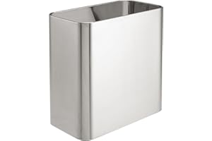 mDesign Metal Wastepaper Bin — Compact Rectangular Bathroom Bin — Rubbish Basket for Home and Office — Chrome