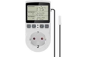 KETOTEK KT3100 Thermostat Numérique Régulateur de Température Prise Prise 230V 16A avec Capteur 3m Chauffage Réfrigérateur Thermostat Régulateur pour Serre Reptile Terrarium Maison