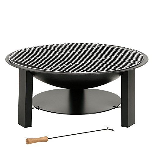 Massive Feuerschale aus Gusseisen Gartenfeuerstelle Ø 75cm mit Grillrost, Funkenhaube und Schürhaken - 2