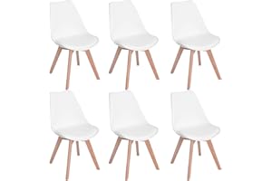 EGGREE 6 Chaises Salle à Manger Scandinaves SGS Tested Lot de 6 Chaises de Cuisine Rétro Rembourrée Chaise de Salle de Bureau, Pieds en Bois de Hêtre Massif, Blanc
