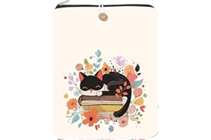 CRASPIRE Copertina per Libro con Bottone A Forma di Gatto 11.4 x 9.4 Pollice in Tessuto di Poliestere Impermeabile Lavabile con Cerniera per Quaderno con Copertina Rigida Regalo di Compleanno