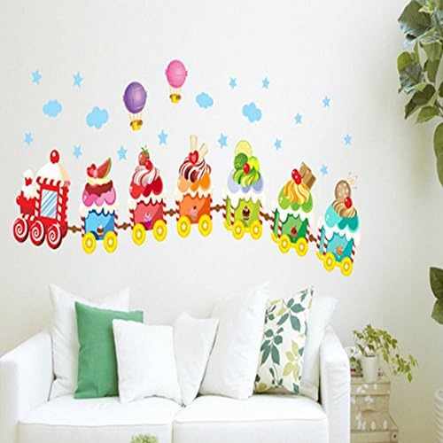 Cute Train Stars Clouds Strawberries Fruits Wall Sticker Paper Home Decal Removable Wall Vinyl Living Room Bedroom PVC Art Picture Murals Waterproof DIY Stick for Adults Teens Childres Kids Nursery Baby