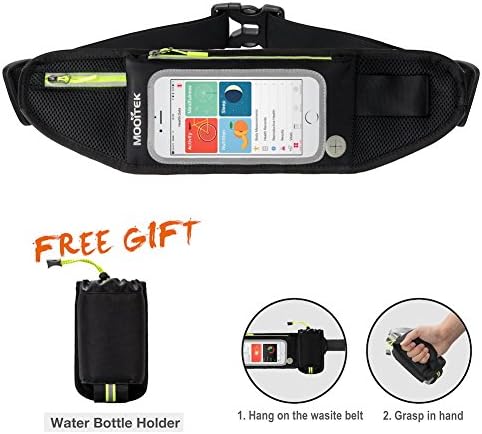 MOOITEK™ Hydration Running Belt Waist Fanny Pack Hip Bag with Detachable Non-Flip-Around Water Bottle Holder Transparent Touch Screen for iPhone 7 Plus/Samsung S7 for Women Men Travel Cycling Running (Small)