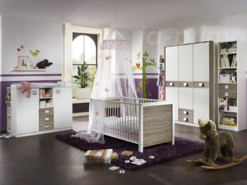 Preisvergleich Produktbild Babyzimmer Kinderzimmer Schrank Wickelkommode Bett Sägerau Jette 5-teilig
