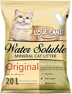 Emily Pets Flushable Love Sand with Water Soluable Mineral Cat Litter, Odor Control Cat Litter Unscented and Zero Dust Natural Formula (20 Liter)