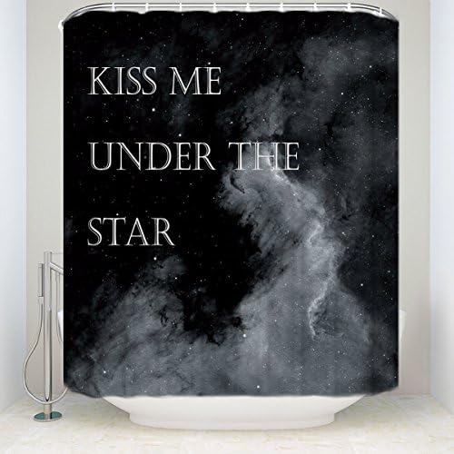 Mildew Resistant Fabric Shower Curtain Waterproof/Water-Repellent & Antibacterial, Fabric 100% Polyester 60x72 Oil painting night sky background, romantic text,kiss me under the star