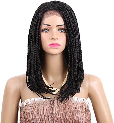 YUOIOYU Synthetic Bobo Wigs 16inch Synthetic Lace Front Wig with Baby hair Box Braiding Hair Dark Brown for African American Women (#1B)