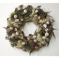 Osterkranz natur pur ca. 35 cm Ostergesteck mit Wachteleiern Federn Heu Moos Birkenzweigen