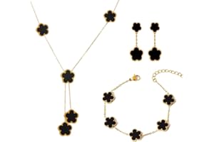 XFSRG Conjunto de Joyas De TréBol Cuatro Hojas, Chapado en Oro 18 Quilates, Collar Trébol Pendientes, Pulsera, Joyería Moda Para Inoxidable Delicado Juego Regalos