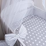 Baby Bettwäsche 5tlg Bettset mit Nestchen Kinderbettwäsche Himmel 100x135cm NEU Pünktchen grau Chiffonhimmel - 2