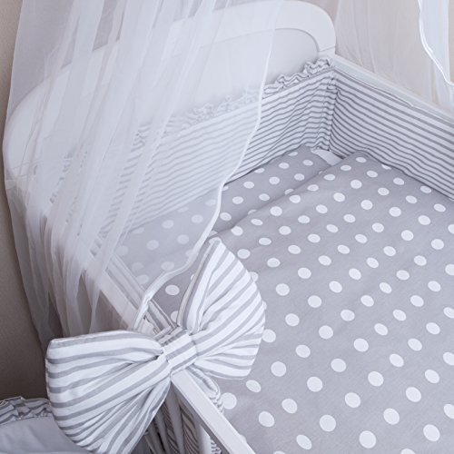 Baby Bettwäsche 5tlg Bettset mit Nestchen Kinderbettwäsche Himmel 100x135cm NEU Pünktchen grau Chiffonhimmel - 2
