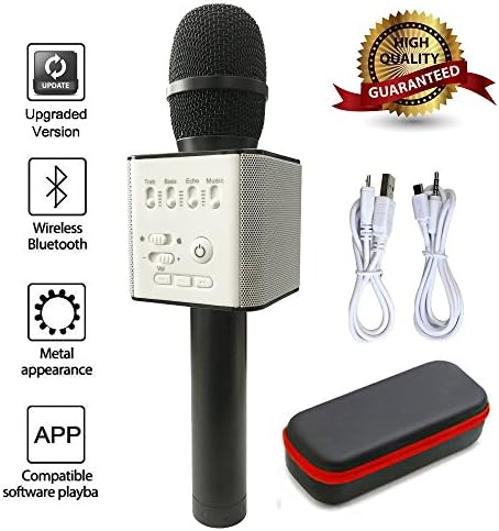 【Upgraded Version】Q9 Magic Karaoke Wireless Microphone With Bluetooth Speaker For Apple iPhone Android Smartphone (Black)