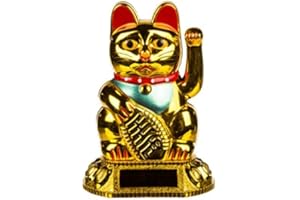 CONCEPT4U Lucky Cat Waving Moving Arm Solar Power Chinese Oriental Fortune Gold Maneki Neko Feng Shui Money Decoration Gift