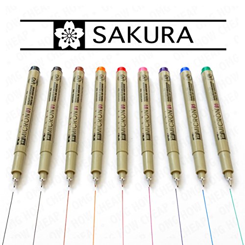 Pigma bunte Fineliner, Sakura Pigma Micron, 9 Stück, 0,1°mm